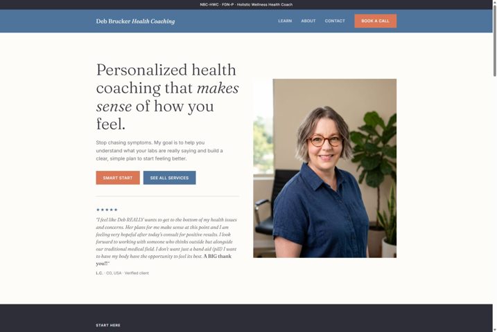 Website preview for Deb Brucker, FDN-P, AADP